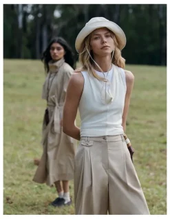Country Road Cotton Blend Pleat Front Pant in Soft Clay