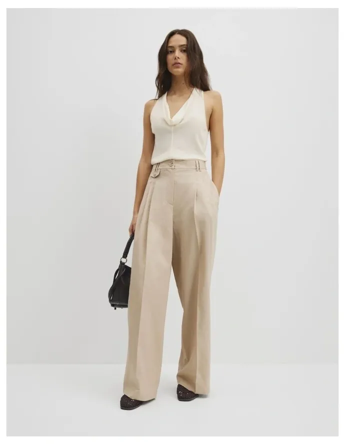 Country Road Cotton Blend Pleat Front Pant in Soft Clay