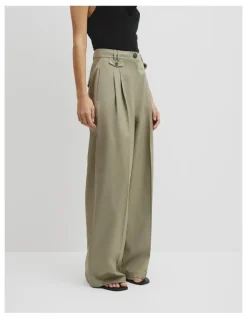 Country Road Cotton Blend Pleat Front Pant in Thyme
