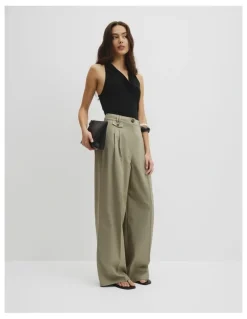 Country Road Cotton Blend Pleat Front Pant in Thyme