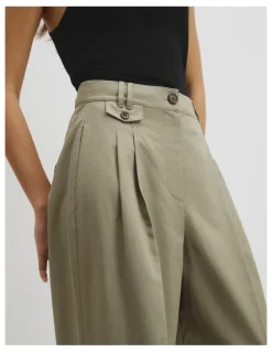Country Road Cotton Blend Pleat Front Pant in Thyme