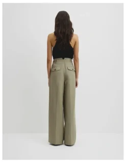 Country Road Cotton Blend Pleat Front Pant in Thyme