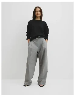 Country Road Cotton Linen Crew Neck Knit in Black