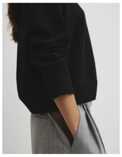Country Road Cotton Linen Crew Neck Knit in Black