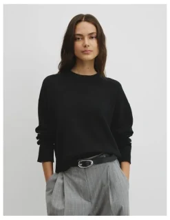 Country Road Cotton Linen Crew Neck Knit in Black