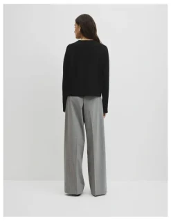 Country Road Cotton Linen Crew Neck Knit in Black