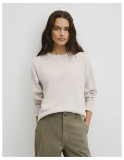 Country Road Cotton Linen Crew Neck Knit in Tahini