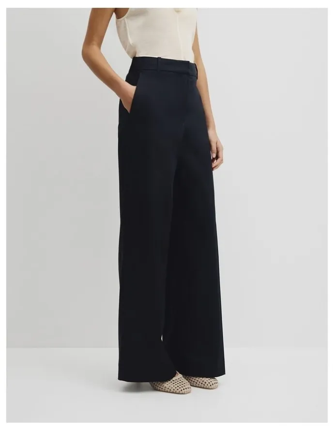 Country Road Cotton Sateen Wide Pant in Navy