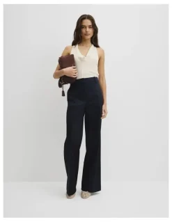 Country Road Cotton Sateen Wide Pant in Navy