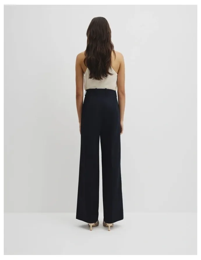 Country Road Cotton Sateen Wide Pant in Navy