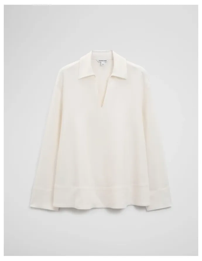 Country Road Crepe Rugby Shirt in Blanc