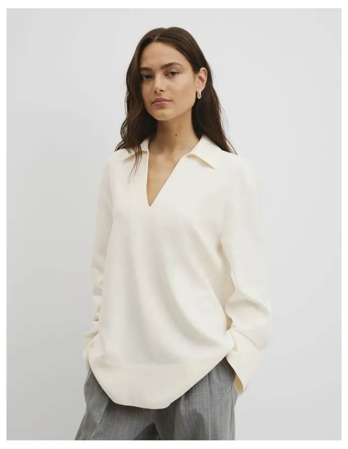 Country Road Crepe Rugby Shirt in Blanc
