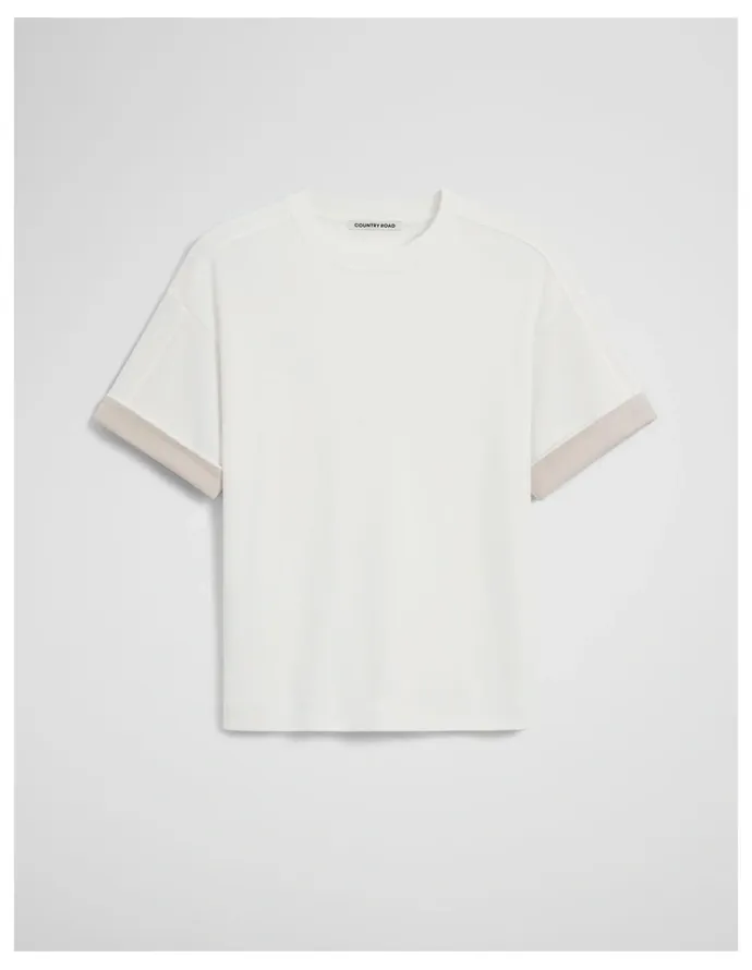 Country Road Cuff Sleeve T-shirt in Antique White