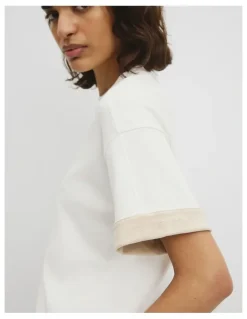 Country Road Cuff Sleeve T-shirt in Antique White