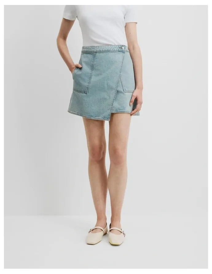 Country Road Denim Wrap Mini Skirt in Aged Soft Wash