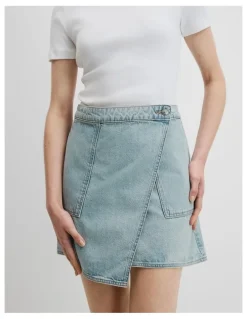 Country Road Denim Wrap Mini Skirt in Aged Soft Wash