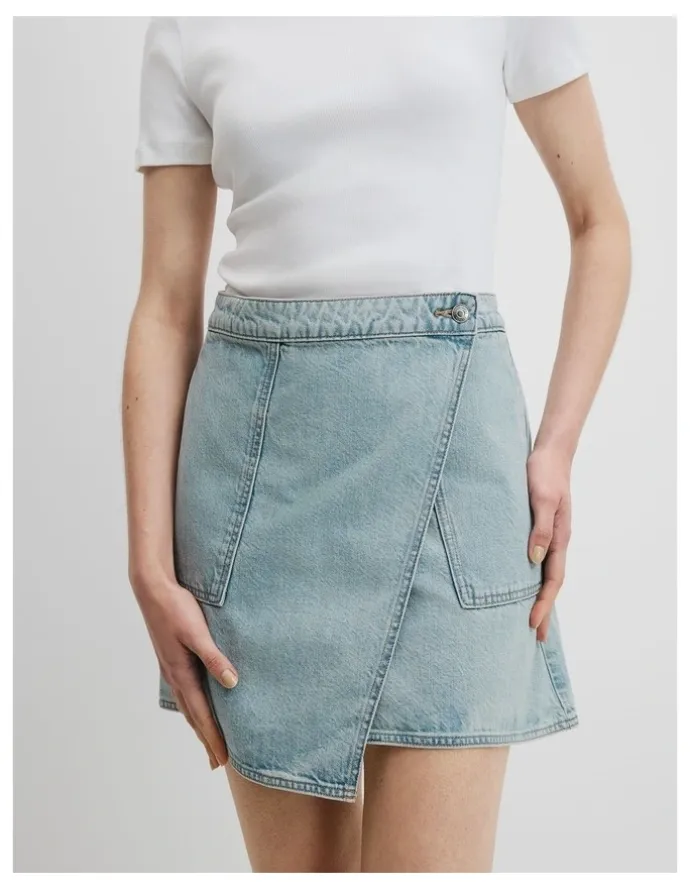 Country Road Denim Wrap Mini Skirt in Aged Soft Wash