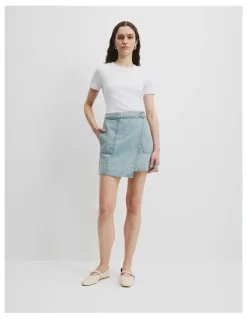 Country Road Denim Wrap Mini Skirt in Aged Soft Wash