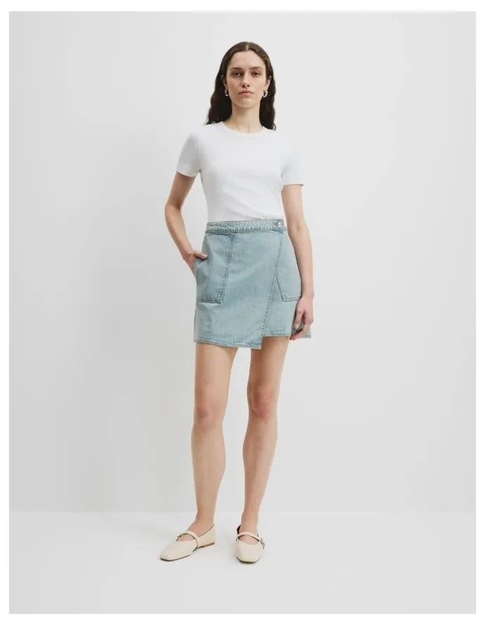 Country Road Denim Wrap Mini Skirt in Aged Soft Wash