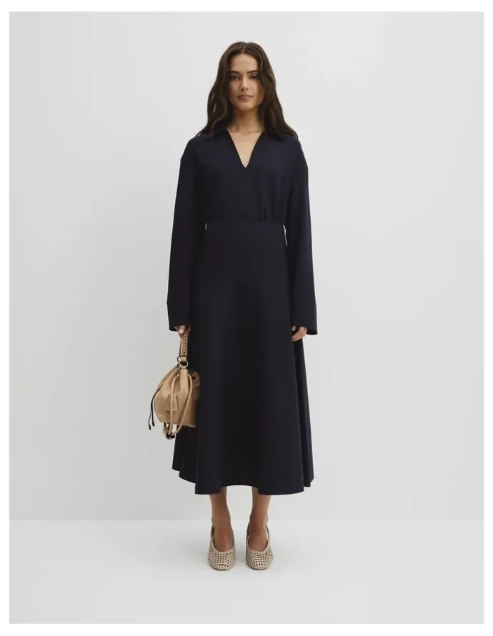 Country Road Fluted Knit Midi Skirt in Twilight