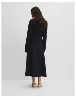 Country Road Fluted Knit Midi Skirt in Twilight