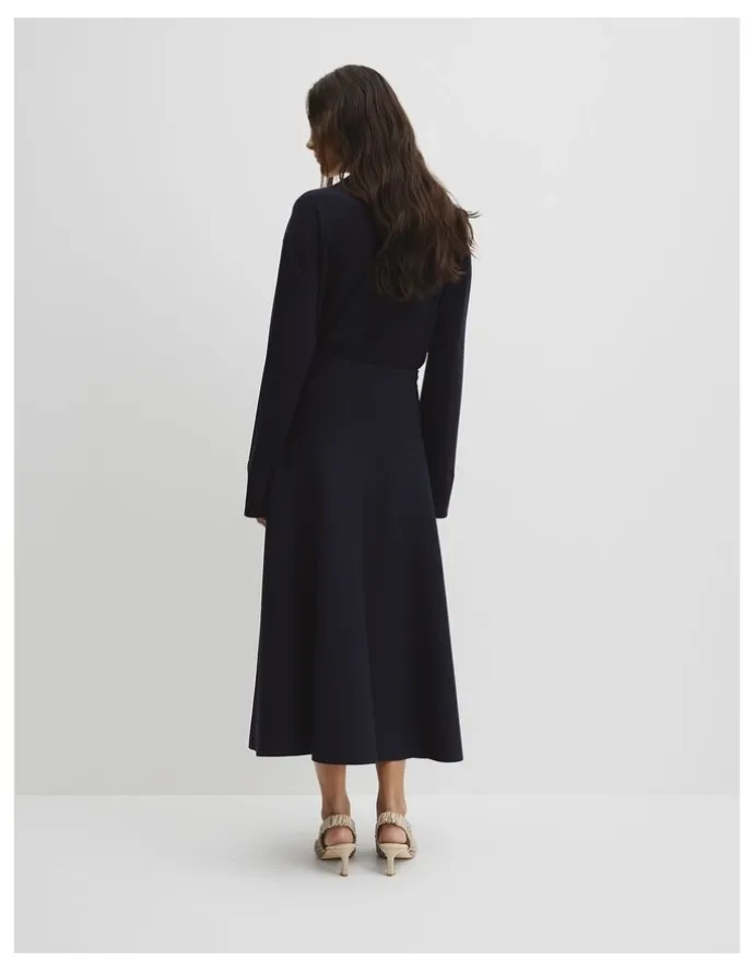 Country Road Fluted Knit Midi Skirt in Twilight