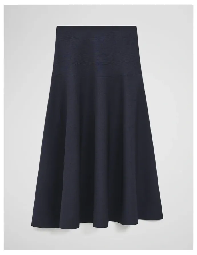 Country Road Fluted Knit Midi Skirt in Twilight