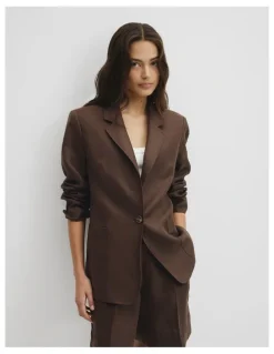 Country Road Linen Relaxed Blazer in Cocoa