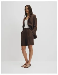 Country Road Longline Linen Short in Cocoa