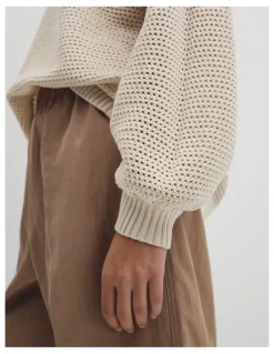 Country Road Longsleeve Relaxed Crochet Knit in Almond
