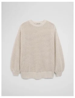 Country Road Longsleeve Relaxed Crochet Knit in Almond