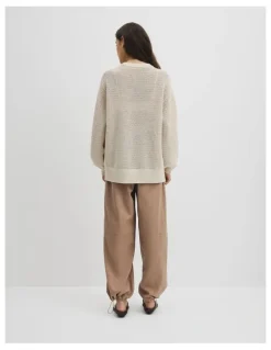 Country Road Longsleeve Relaxed Crochet Knit in Almond
