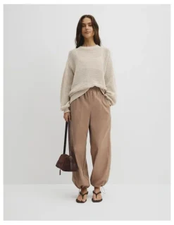 Country Road Longsleeve Relaxed Crochet Knit in Almond