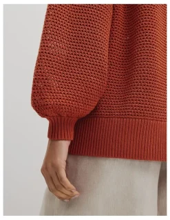 Country Road Longsleeve Relaxed Crochet Knit in Sienna