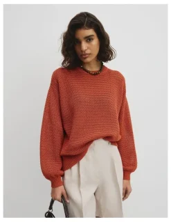 Country Road Longsleeve Relaxed Crochet Knit in Sienna