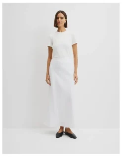 Country Road Organically Grown Linen Pull On Midi Skirt in White