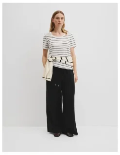 Country Road Organically Grown Linen Stripe Scoop Neck Tank in White
