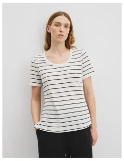 Country Road Organically Grown Linen Stripe Scoop Neck Tank in White