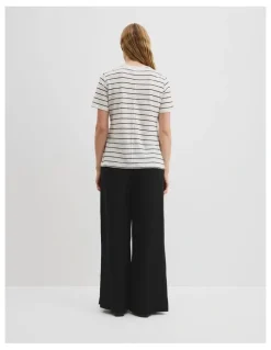 Country Road Organically Grown Linen Stripe Scoop Neck Tank in White