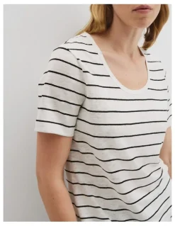 Country Road Organically Grown Linen Stripe Scoop Neck Tank in White