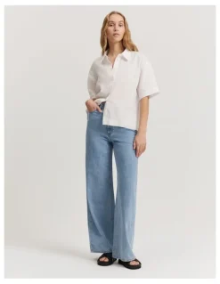 Country Road Organically Grown Linen Short Sleeve Shirt in White