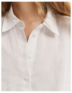 Country Road Organically Grown Linen Short Sleeve Shirt in White