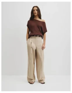 Country Road Organically Grown Cotton Asymmetric Tape Knit T-shirt in Ember