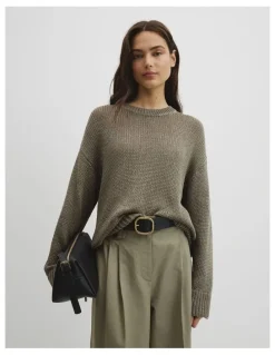 Country Road Organically Grown Cotton Tape Yarn Sweater in Thyme