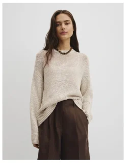 Country Road Organically Grown Cotton Tape Yarn Sweater in Snow Marle