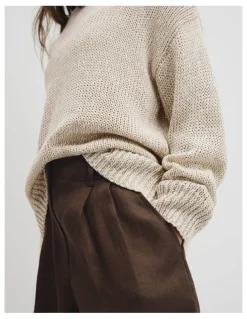 Country Road Organically Grown Cotton Tape Yarn Sweater in Snow Marle