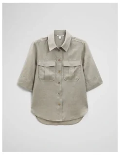 Country Road Ramie Utility Blouse in Thyme