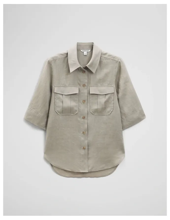 Country Road Ramie Utility Blouse in Thyme