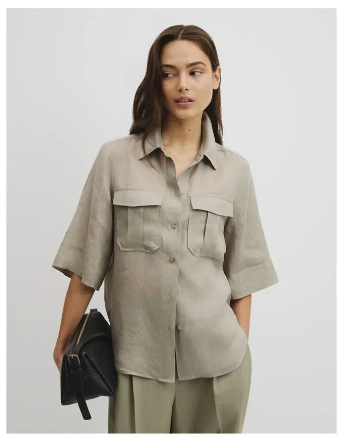 Country Road Ramie Utility Blouse in Thyme
