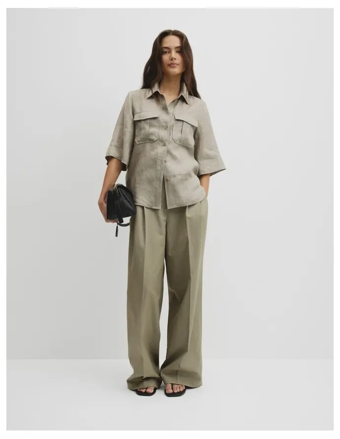 Country Road Ramie Utility Blouse in Thyme
